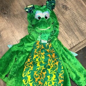 GREEN yellow DRAGON costume plush PUFF MAGIC toddler 2T metallic wings,  padded